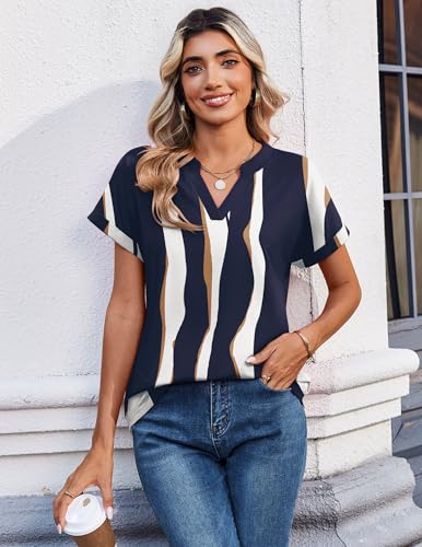 Image of Zeagoo Womens Tops Short Sleeve Summer V Neck Shirts Work Blouses Business Outfits Fashion Clothing
