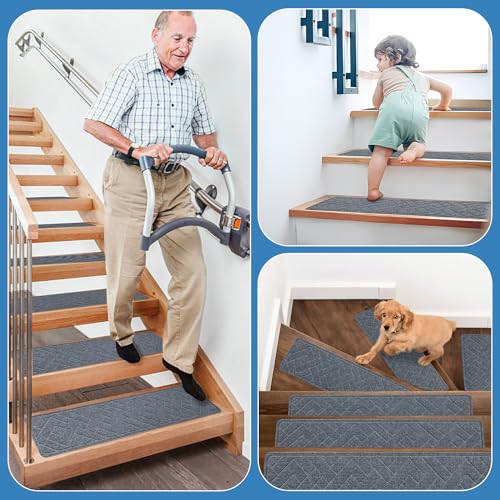 Pattengo LTD-JX-DGREY-HCUS Non Slip Stair Treads For Wooden Steps,15 Pack 8 Inch X 30 Inch Stairs Carpet Treads Indoor thumb #6
