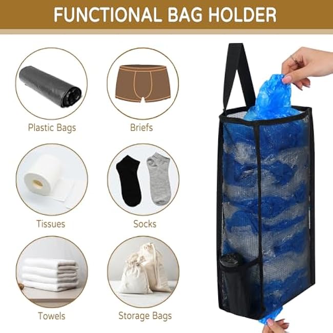 Plastic Bag Holder, Large Capacity Grocery Bag Holder, Breathable Mesh Plastic Bag Holders for Grocery Bags Storage, Lightweight Trash Bag Holder Dispenser Organizer
