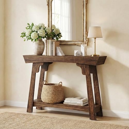 Lailang 105cm Console d'Entrée, Console Canapé, Meuble d'Entrée avec Rangement, Table Industrielle, Console Salon, Table Bois, 105 x 30 x 85 cm, Marron...