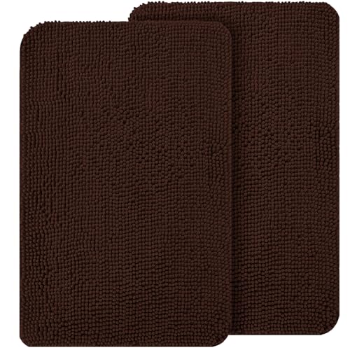 Image of OLANLY Dog Door Mat Set 2-Piece 24x16, Absorbs Moisture and Dirt, Absorbent Non-Slip Washable Doormat, Quick Dry Chenille Mud Mat for Dogs, Entry Indoor Entryway Carpet for Inside Floor, Brown