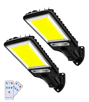 BANUQUE Small Solar Street Lights Outdoor Waterproof, 117 LEDs Solar Parking Lot Lights Dusk to Dawn, Solar Flood Light Wide Angle Motion Sensor and Remote Control for Area Lighting Yard 2-Pack - ?