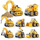 TOFFCAEA Zerlegen Spielzeug ab 3 4 5 Jahre, 8 in1 Bagger Baufahrzeuge LKW Sandkasten SandSpielzeug, DIY Baufahrzeuge Zerlegen Spielzeug, Autospielzeug Geschenk für Jungen