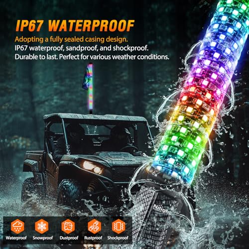 Image of Nilight LED Fat Whip Light 1PC 3FT RGB Lighted Antenna Whips with Remote & App Control DIY Chasing Patterns Brake Reverse Lights for ATV UTV Polaris RZR Can-am Dune Buggy Pickup Trucks Jeep