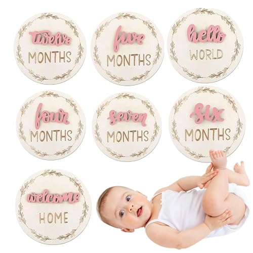 Carteles Anunciadores Del Mes Del Bebé | Discos Anunciadores 3D Para Fotos 7 Piezas - Discos Marcadores De Meses Decorativos, Tarjetas De Madera Para Fotos De Bebés Niños Y