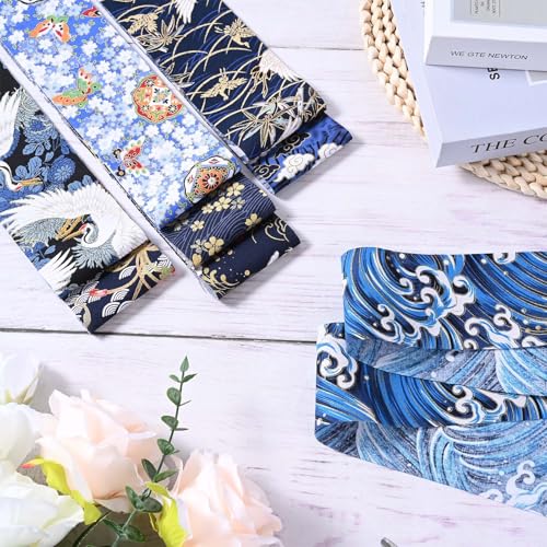 Bolsome BLS-FABRIC-JAPANESE-240730 40 Pcs Blue Japanese Style Jelly Roll Blue Ukiyoe Fabric Strips For Quilting Crafting Blue Sea Wave Bird Floral Precut Polyester Patchwork thumb #5
