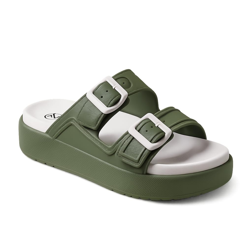 Men's Double Buckle Platform Slide Sandals-image-1