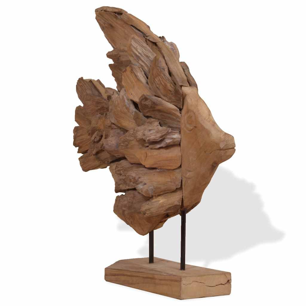 Fisch-Skulptur aus Teakholz - Handgefertigte Holzfigur als Maritime Wohndeko - Standfigur 40x12x57 cm für Wohnzimmer