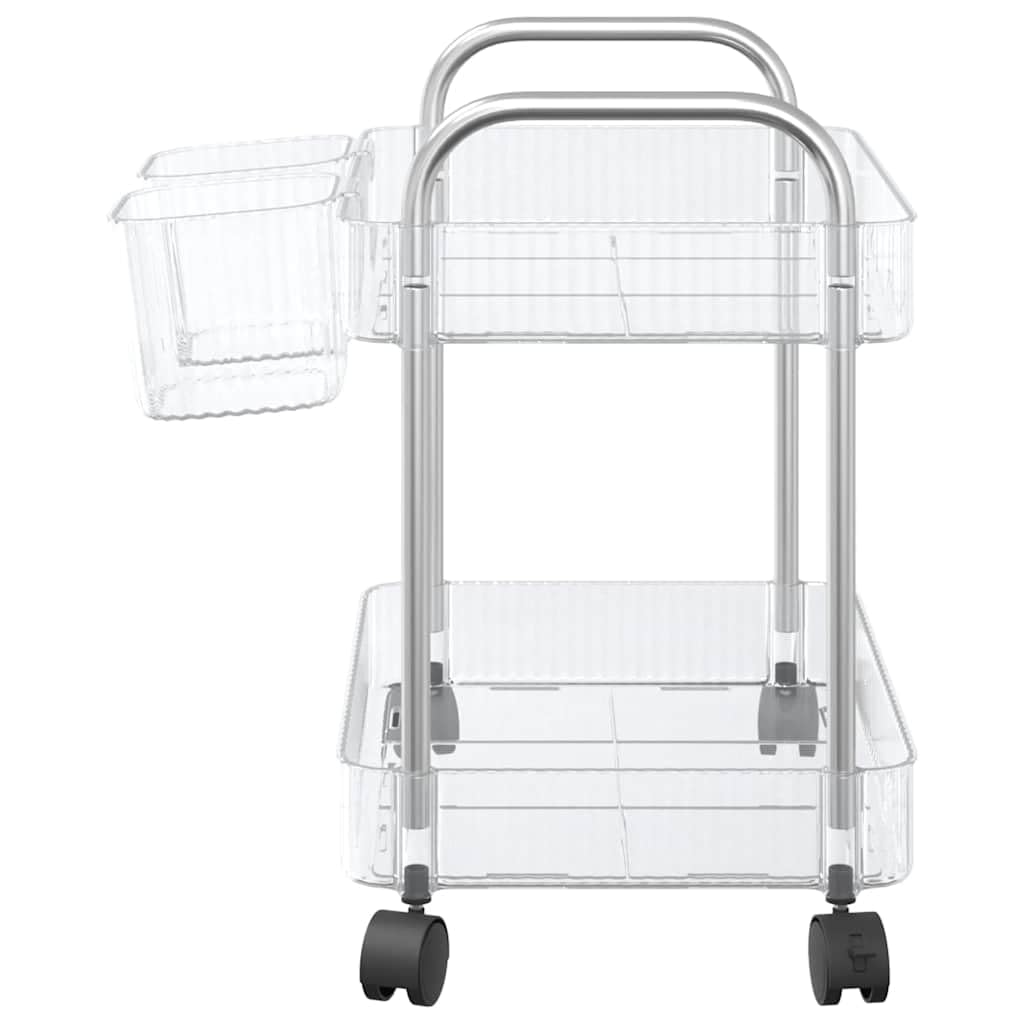 Carro de almacenamiento con 2 niveles de acrílico y acero inoxidable, con ruedas para cocina, baño y oficina, 37 x 28 x 43,5 cm, transparente