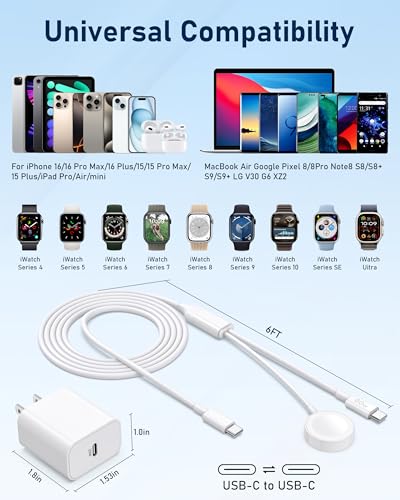 Upgraded 2in1 for Apple Watch Charger 6FT + iPhone 18Pro/17/16 Fast Charger - image 6