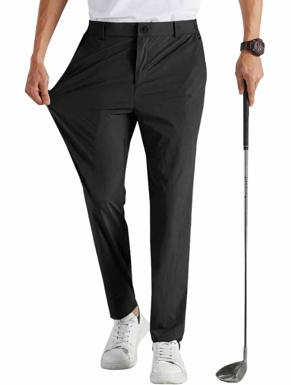 Runcati Mens Stretch Golf Pants Casual Slim Fit Cropped Tapered Dress Pants Elastic Waist Lightweight Trousers