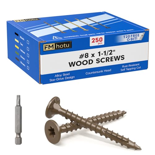 Image of #8 x 1-1 /2 inch Deck Screws, 250Pcs Star Drive Wood Screws, Rust Resistant Timber Screws for Timber /Log /Landscaping Wood, T20 Star Bit Included, Brown