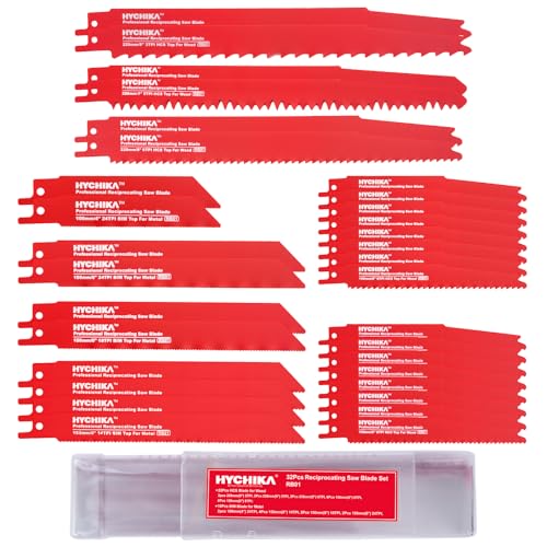 HYCHIKA 32-Piece Reciprocating Saw Blade Set Metal Wood Cutting Saw Blades with Organizer Case