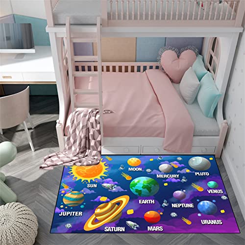 Outer Space Rugs Educational Learning Large Size Solar System Carpet Rugs Space Rug for Bedroom Boys Galaxy Area Rug Living Bedroom Dining Room Decor, 4'×5'