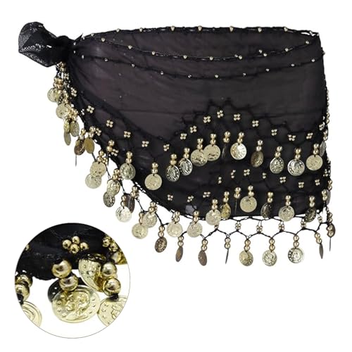 Butyeak Cinturón para Danza India, Cinturón Monedas Danza del Vientre, Pañuelo Danza del Vientre, Cinturón Danza del Vientre, para El Escenario, Actuaciones de Fiesta, Negro