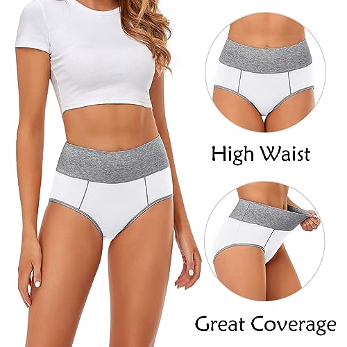 Image of CULAYII High Waisted Underwear for Women Cotton No Muffin Top Full Coverage Briefs Soft Stretch Ladies Panties 5 Pack