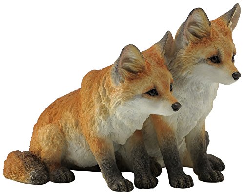 5.5 Inch Two Fox Pups Decorative Statue Figurine, Orange and White