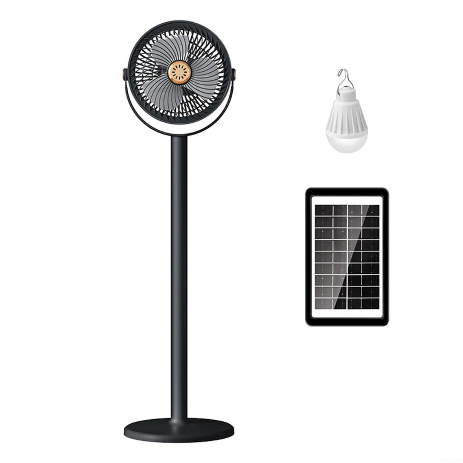 Ventilatore solare da terra con luce LED e ricaricabile per batteria a 5 | Ventilatore solare portatile pieghevole in ABS design regolabile a 360 °, tipo C/ricarica solare per casa ufficio all'aperto