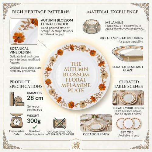 Image of Melamine Quarter Plates | Round Half Plate Serving Set| Break Resistant | Plates for Snacks, Lunch, Dinner | Plates for Home, Office, Restaurant | Set of 6 | 7 Inch's (Marie Gold)