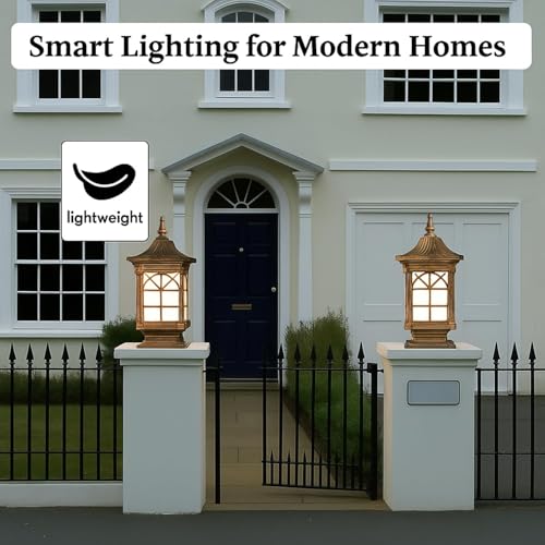 Image of GIGAWATTS 1266 Outdoor Gate Light - 101% Rust & Waterproof Die-Casting Aluminium Exterior Piller Lamp Base Mount for Garden, Boundary Walls & Home Entrances (B22 Holder, Bulb Not Included, Gold)