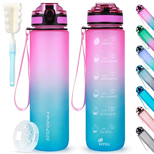 HASAGEI Sports Trinkflasche 1L Wasserflasche BPA Frei Tritan Sportflasche mit Verschlussdeckel und auslaufsicher, für Fitnessstudio,Schule,Radfahren,Outdoor,Sport,Fitness und Büro