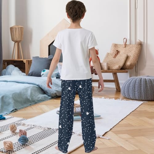 Boy's Pants White Dove Fly Dot Dark Blue Jogger Pants Elastic Waist Long Bottoms Trousers with Pockets 6-14 Years3