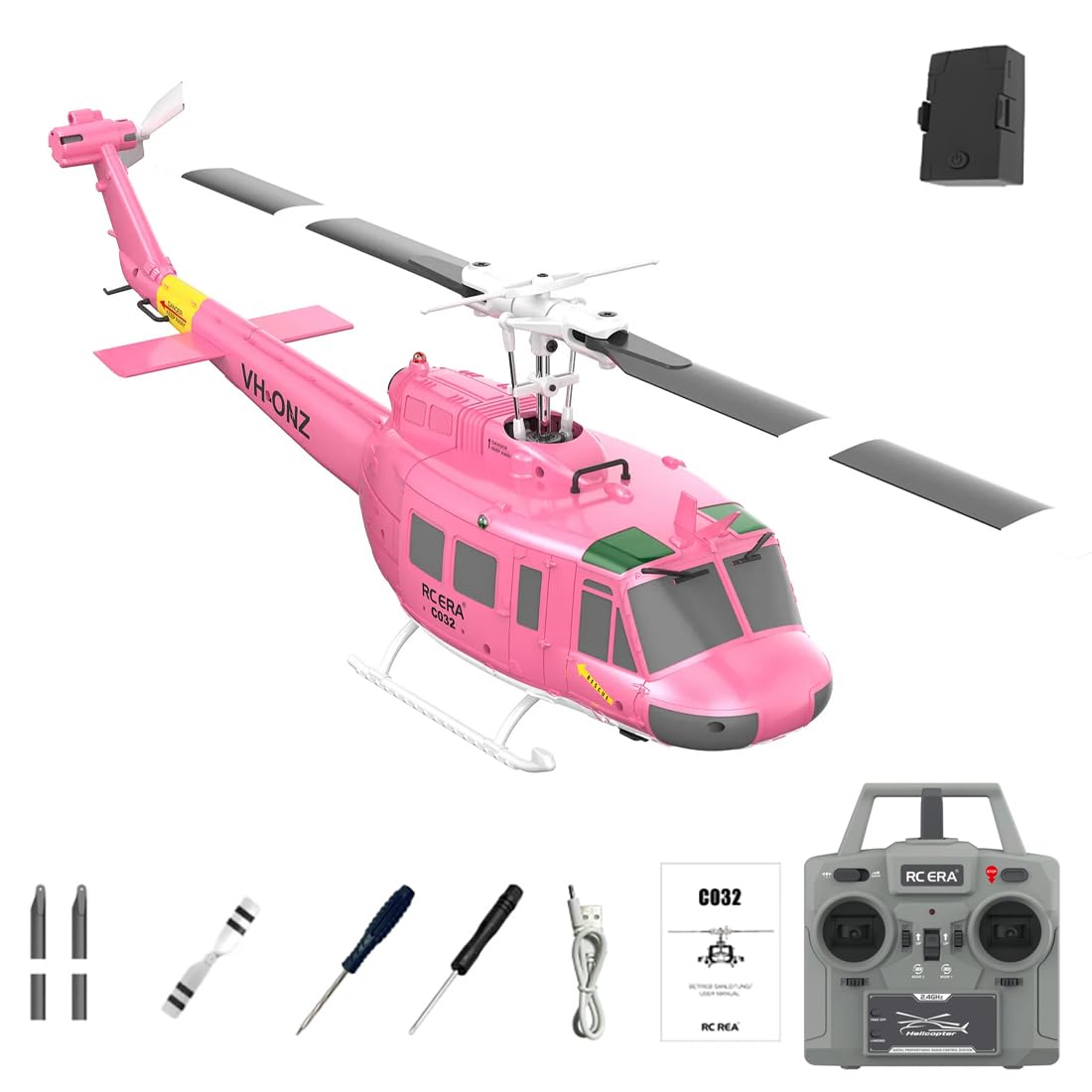 RC ERA C032 UH-1 Huey RC Helicopters Toys for Adults Beginners, 1/48 Scale 6CH 2.4G 6-Axis Gyro Stabilized Aircraft Brushless Flybarless Helicopter Model (RTF / 1 Battery)