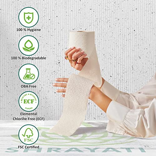 Image of Shrayati Toilet Paper Roll, 2 Ply, Pack of 6 | 1350 Pulls | 225 Pulls x 6 Rolls | Biodegradable Toilet Paper, Non-Clogging Super Absorbent Toilet Roll, Ultra Soft