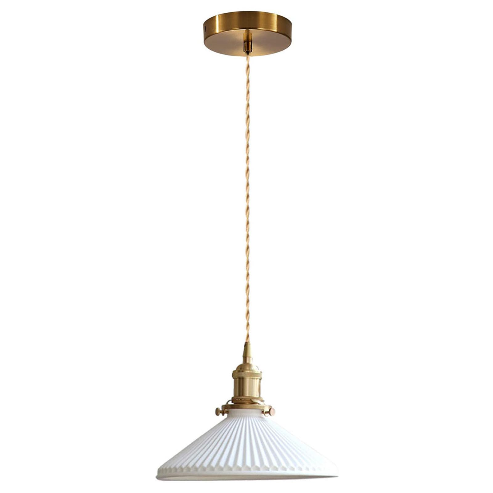 ESSZYIE Modern Pendant Light, Minimalist Pleated Ceramics Pendant Light,Pendant Light Kitchen Island Bedroom Dining Room Bar, White Pendant Lamp Fixture, Ceiling Hanging Light, Brass Socket