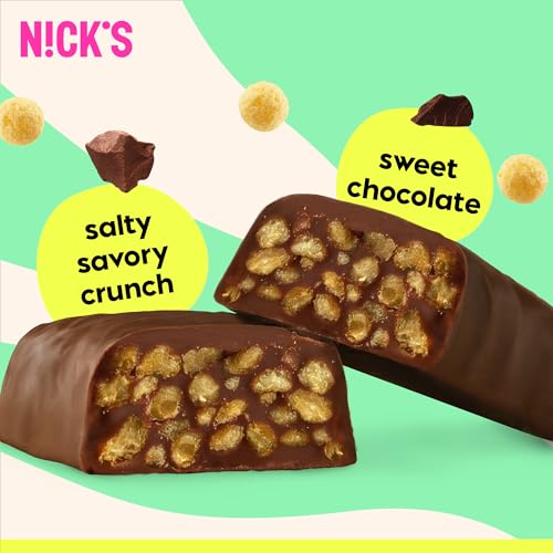 Image of N!CK'S Choco Crush Chocolate Candy Bar with Salted Corn Puffs, No Added Sugar, Gluten Free, 160 Calories, 1.13 oz - 15-Pack (32g Each)