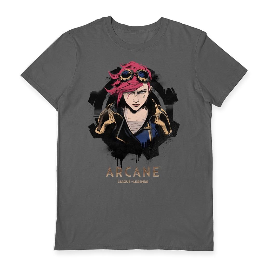 Pyramid International Arcane (Vi) Charcoal Large Unisex T-Shirt ‚ League of Legends Apparel, Official Arcane Merchandise, Arcane Character T-Shirt