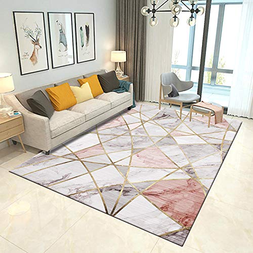 Home Design Chambre d'enfant Décoration Moderne Shaggy Geometrique Motif Adulte Grand Salon Chambre Poils Courts Tapis Polyester Simple Art Abstrait Doux Rose Gris Clair Antidérapant 120×160CM