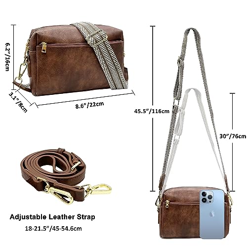 Small Crossbody Bags Purses for Women Triple Zip Vegan Leather Shoulder Handbags with Guitar & Leather Straps2