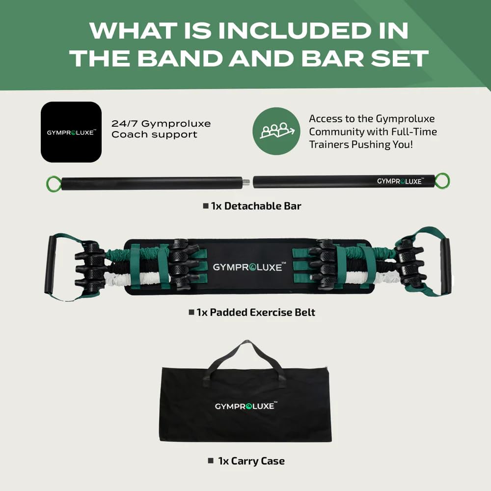 Gymproluxe Gimnasio portátil original, juego de bandas de ejercicio de resistencia para gimnasio en casa, juego de bandas de resistencia de 200 libras para hombres y mujeres, equipo de fitness y barra