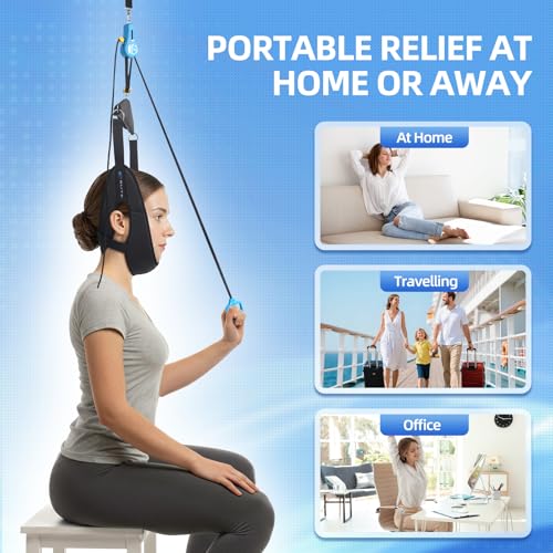 Image of glitz Upgraded Neck Stretcher & Cervical Traction Device with Ratchet System - 50-200N Adjustable Over-Door Traction for Pain Relief & Spinal Decompression, Force-Limited Easy-Release Pull Cord