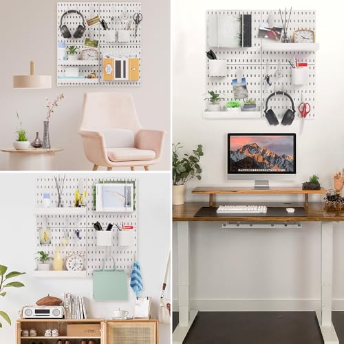 Bello Yon ABS PEGBOARD KIT 16Pcs Pegboard Sets, Plastic White Pegboard Wall Organizer Kits,4Pcs Peg Board And 12 Accessories Modular Hanging, Wall Mount Display Pegboard Panel Sets thumb #5