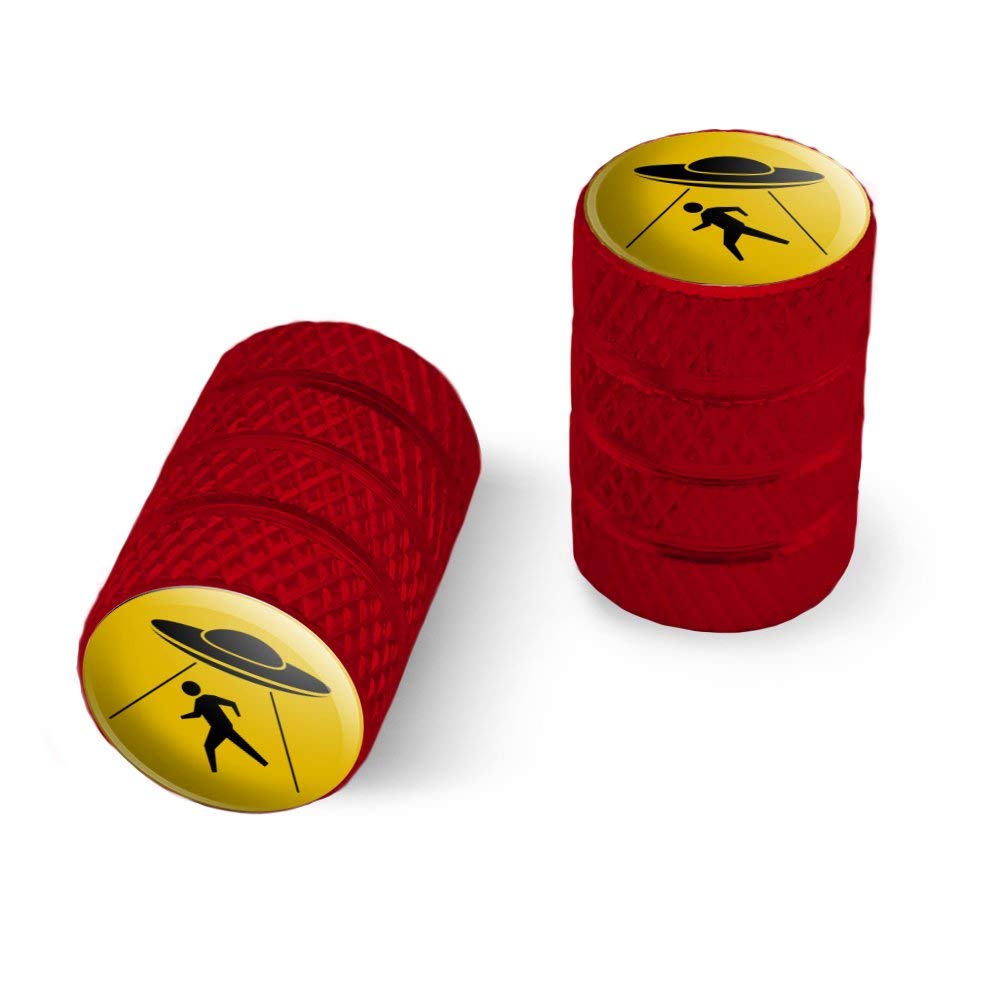 Alien Abduction Hazard Warning Sign Motorcycle Bicycle Bike Tire Rim Wheel Aluminum Valve Stem Caps