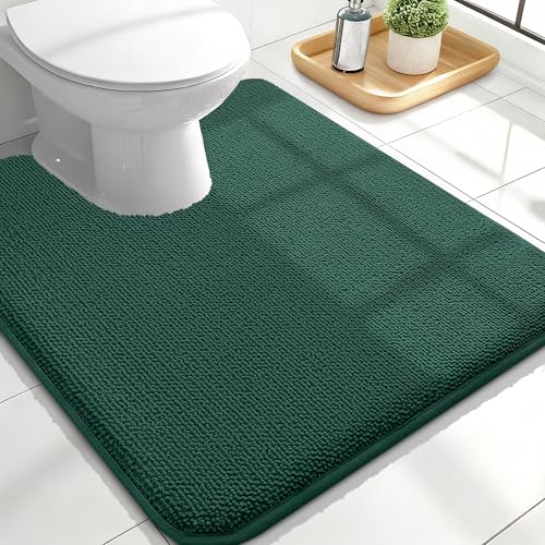 Image of OLANLY Toilet Rugs U-Shaped 24x20, Extra Soft Absorbent Thick Memory Foam Contour Bathroom Rugs, Dry Quickly, Machine Washable, Non-Slip Toilet Bath Mat, Home Decor Accessories, Blackish Green