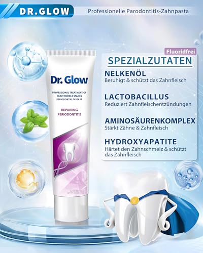Dr. Glow Zahnpasta Für Zahnfleisch Entzündung Und Parodont - Fluoridfrei Gegen Mundgeruch, Hydroxylapatit Zur Zahnfleischrückgang, Zahnsteinentferner Für Starke Zähne, 100g