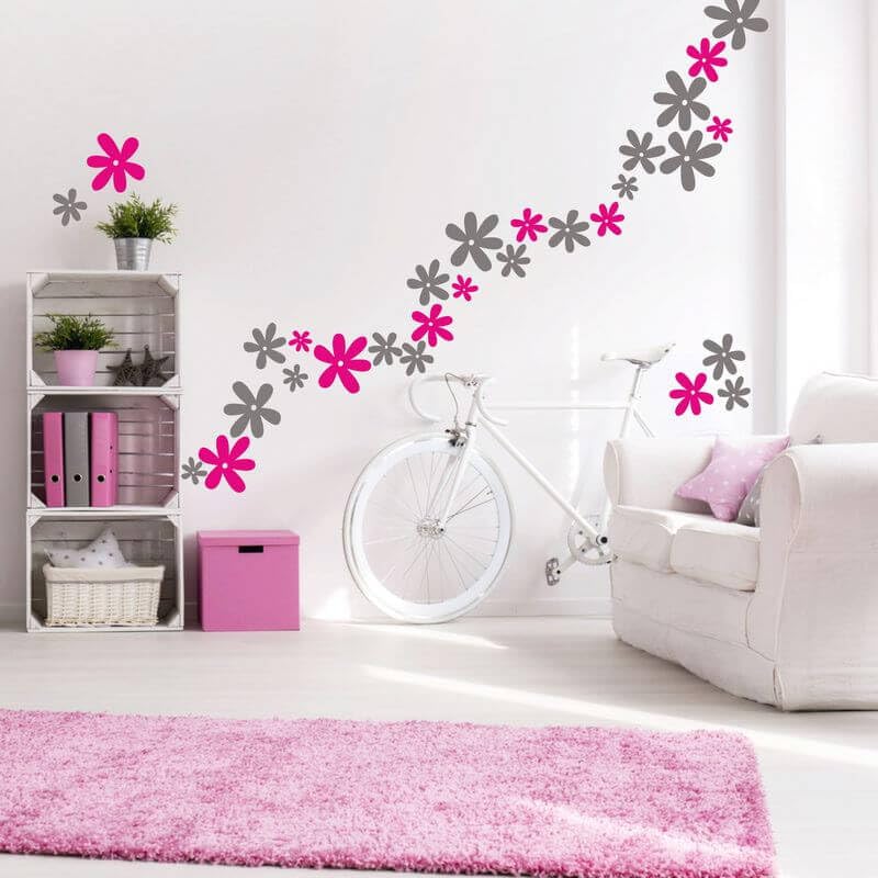Stickers muraux enfants fleurs autocollantes pose facile sans trace