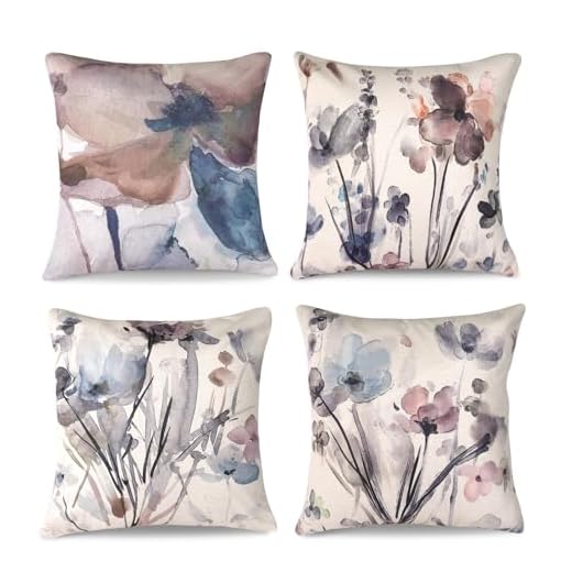 AUAUY 4Pz Flores Fundas Cojines 40x40cm, Fundas de Cojines de Lino para Sofá, Fundas Cojin de Acuarela de Flores Abstractas Modernas para Salón, Sofá, Cama, Dormitorio, Decoración del Hogar, Jardín