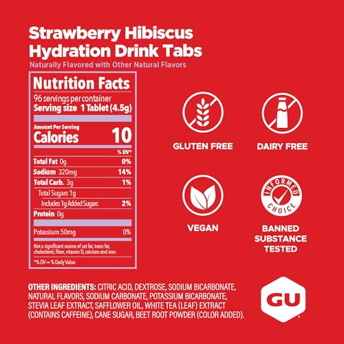 Image of GU Energy Hydration Drink Tabs, Electrolyte Drink Tablets with Potassium, Strawberry Hibiscus - 48 Servings