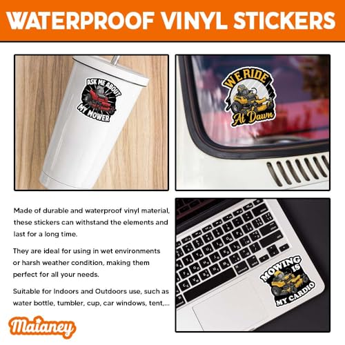 Image of MAIANEY Lawn Mower Stickers Pack 10, 3 Inch - Funny Mowing Humor Vinyl Decals for Landscaper, Gardener, Yard Work Fans - Waterproof Sticker for Laptop, Tumbler, Toolbox