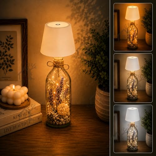 Image of ANKRI Wireless Bottle Lamp LED 3 Colour Light Battery Desk Dimming Night Light Indoor Portable for Cafe Restaurant Home Living Room | 15 cm | White | Long Lasting Battery