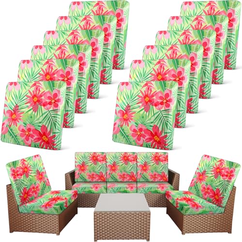 Newwiee 12 Pc Patio Stretch Cushion Covers,Red Green,Floral Leaf