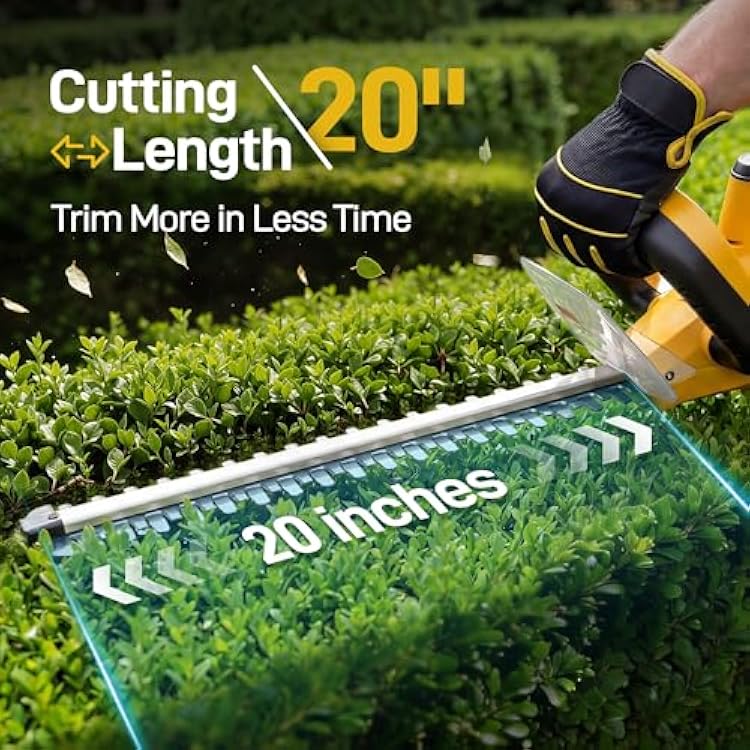 20'' Hedge Trimmer Cordless, 3000RPM Electric Bush Trimmer with Dual-Action Blade, 5/8'' Blade Gap & 180 Rotatable Handle, 22.0Ah Battery Powered Hedge Trimmer for Yard, Garden