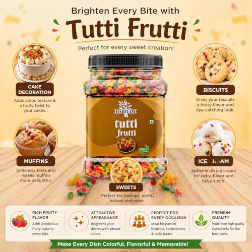 Image of Hariyam Mix Tutti Frutti & Glazed Cherries 1 Kg Jar Pack | Fresh & Colorful Tuti Fruti Cubes for Cake Decoration, Baking, Ice Cream, Desserts | Sweet Candied Fruit Mix for Home & Bakery Use
