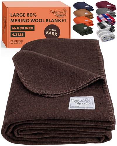 Woolly Mammoth Woolen Company Merino Wool Blanket - Warm Camping Blanket - for Car Emergency Kits...