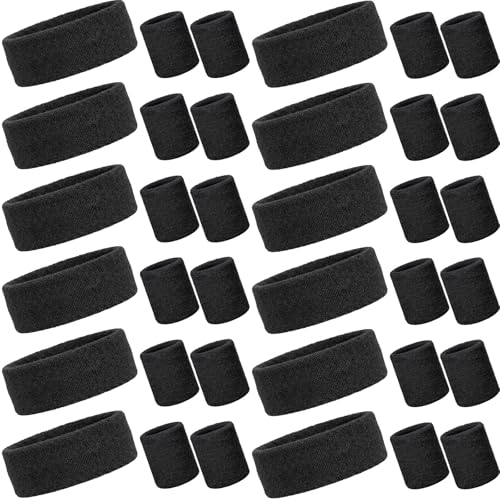 Image of Bememo 36 Pcs Neon Sweatbands Set Soccer Party Favors Cotton Headbands Wristband Sweat Bands Soccer Mom Essentials for Football Fans Sporting Events 80 90s Glow Party