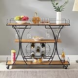 mikibama Industrial Bar Cart Farmhouse Mobile Metal Wooden Home Mini Bar Cart Small Rustic Rolling S